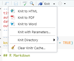 The options of the knit button after clicking on the little arrow next to it
